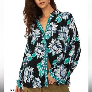Free People SZ Small Oversized good vibrations Floral Print Button-Front Blouse